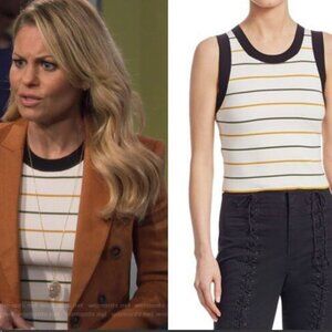 A.L.C. New NT White Striped Stretch Sleeveless Trendy Stylish Crop Knit Top XS